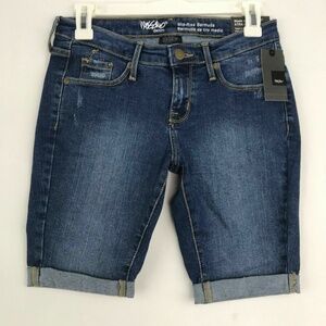 Mossimo Womens Size 0 Bermuda Shorts Mid Rise Medium Denim Blue 9 Inseam Stretch